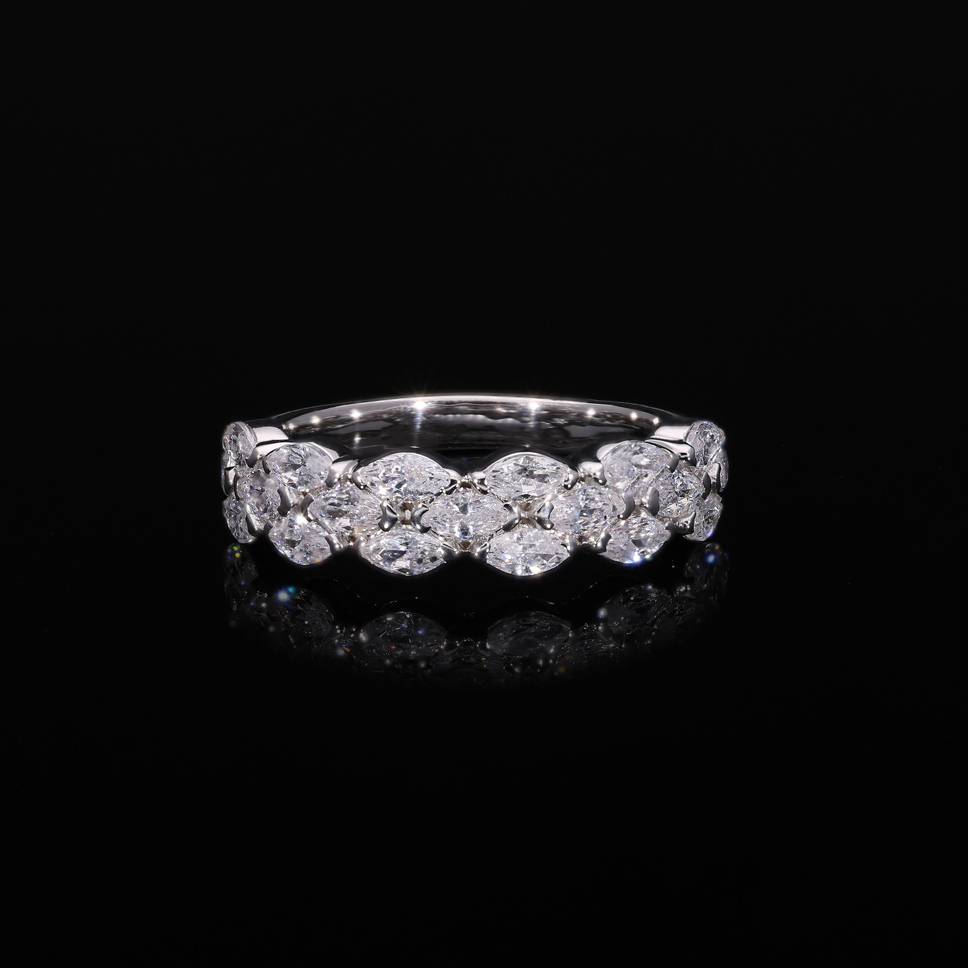 Marquise Cut Lab Grown Diamond Three Row Half Eternity Band